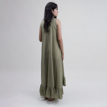 Solid Brown Natural Dyed Cotton Midi Summer Dress