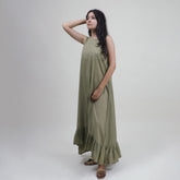 Solid Brown Natural Dyed Cotton Midi Summer Dress