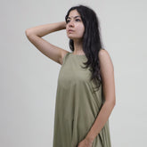 Solid Brown Natural Dyed Cotton Midi Summer Dress