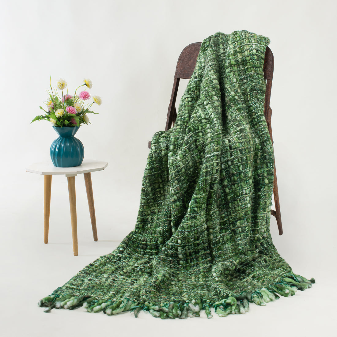 Solid Green Reversible Cotton Acrylic Throw Blankets