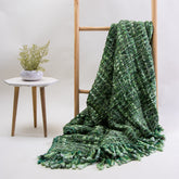 Solid Green Reversible Cotton Acrylic Throw Blankets