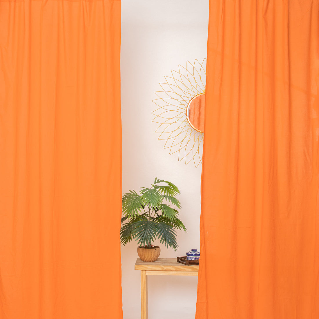 Solid Orange Cotton Curtains For Living Room