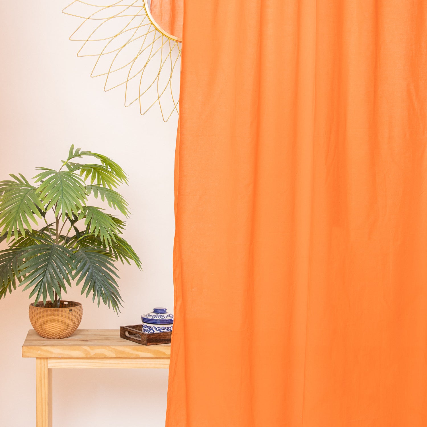 Solid Orange Cotton Curtains For Living Room