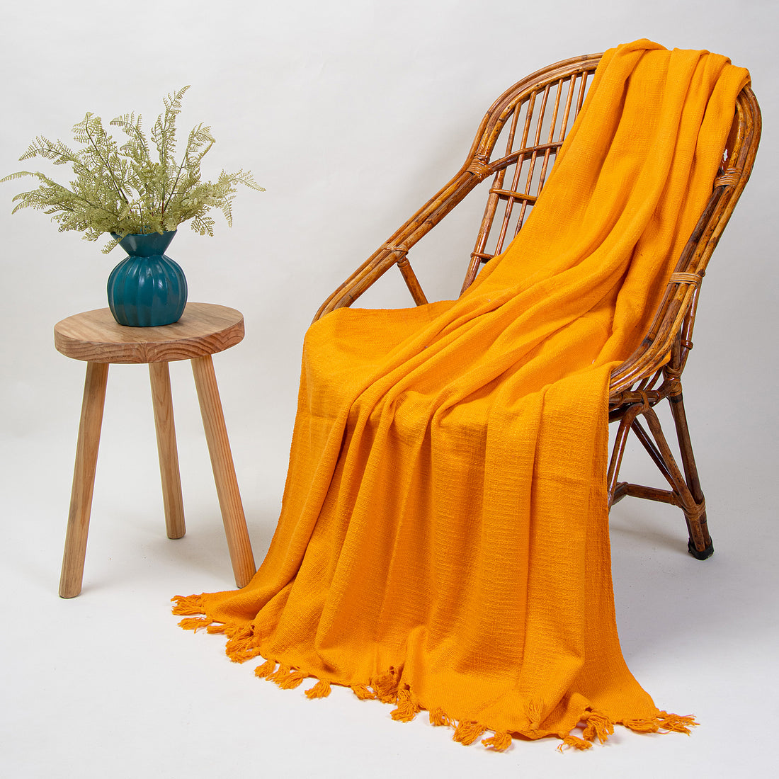 Solid Orange Cotton Indian Premium Throw for Sofa
