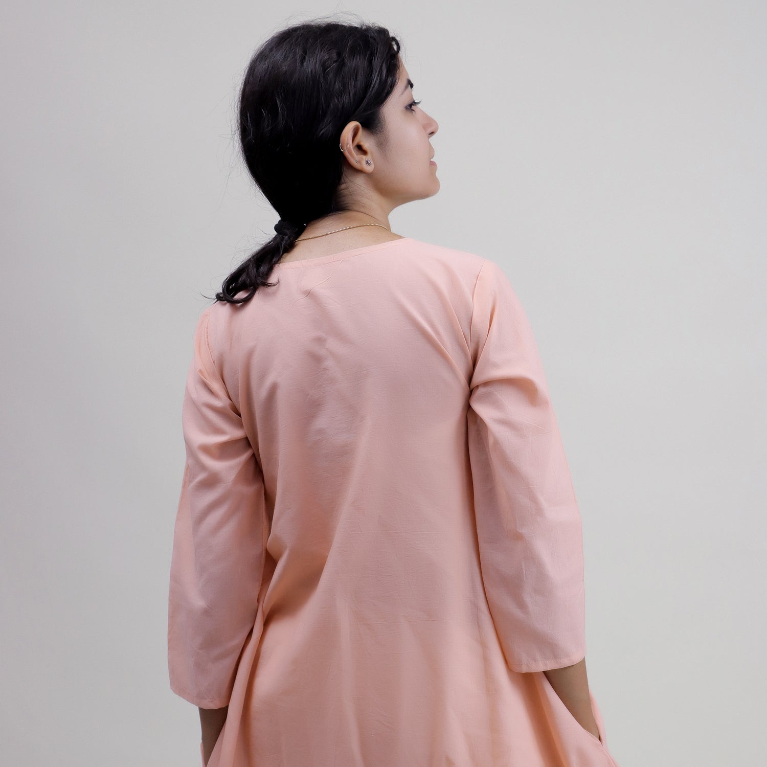 Solid Peach Color Indian Handmade Ladies Kaftan Dress