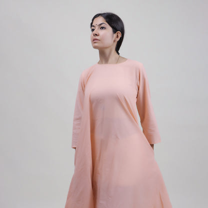 Solid Peach Color Indian Handmade Ladies Kaftan Dress