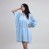 Solid Sky Blue Hand Dyed Cotton Summer Midi Dress
