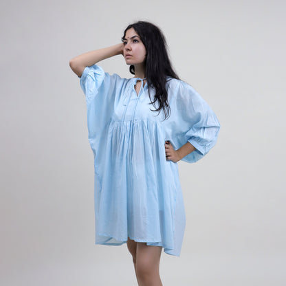 Solid Sky Blue Hand Dyed Cotton Summer Midi Dress