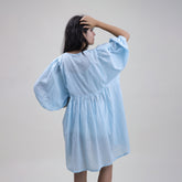 Solid Sky Blue Hand Dyed Cotton Summer Midi Dress