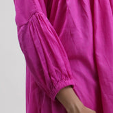 Solid V Neck Hand Dyed Cotton Midi Dress For Women&