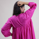 Solid V Neck Hand Dyed Cotton Midi Dress For Women&