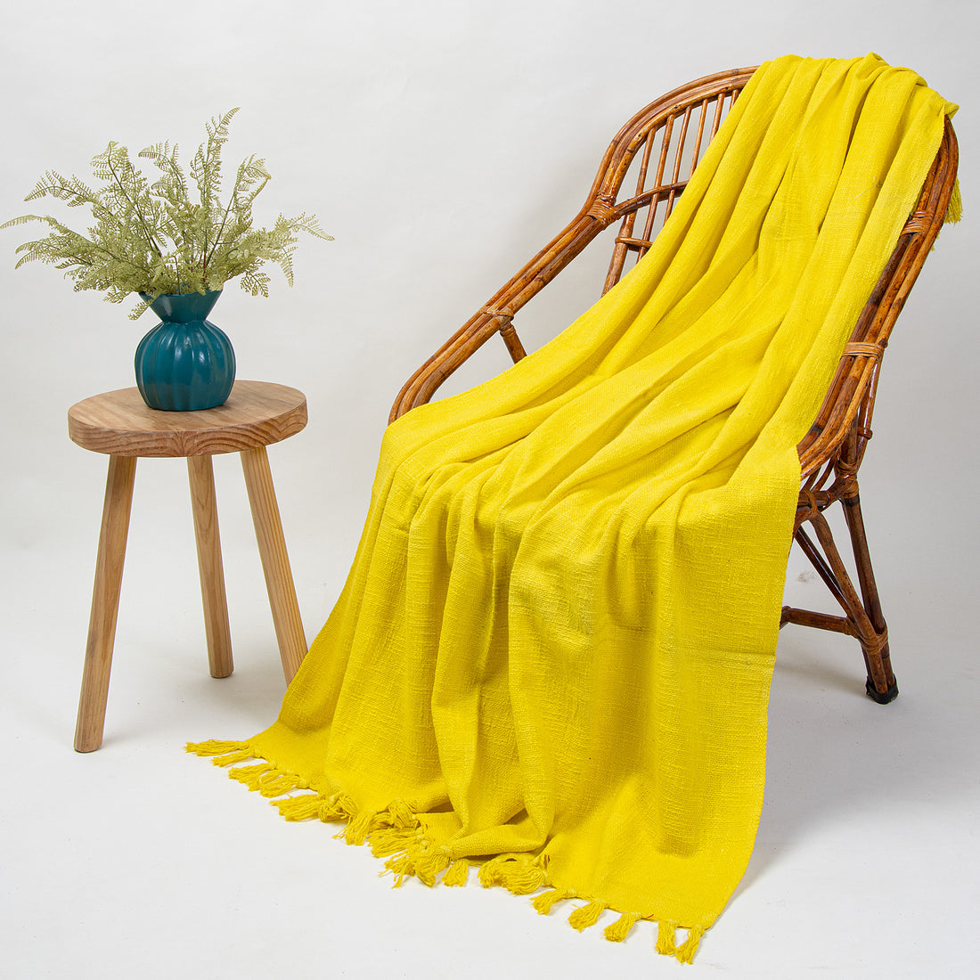 Solid Yellow Cotton Indian Throw Blanket for Sofa