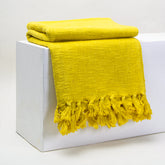 Solid Yellow Cotton Indian Throw Blanket for Sofa