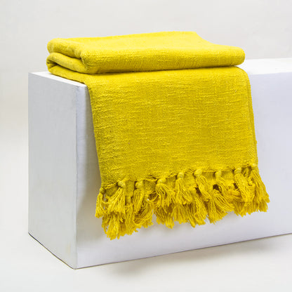 Solid Yellow Cotton Indian Throw Blanket for Sofa