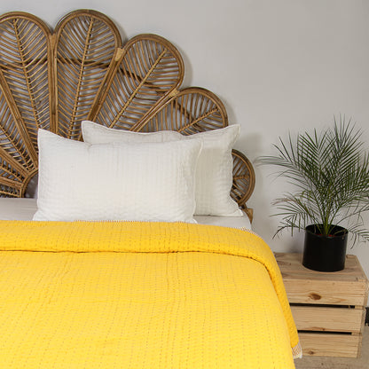 Solid Yellow Hand Stitched Reversible Kantha Quitl Blanket