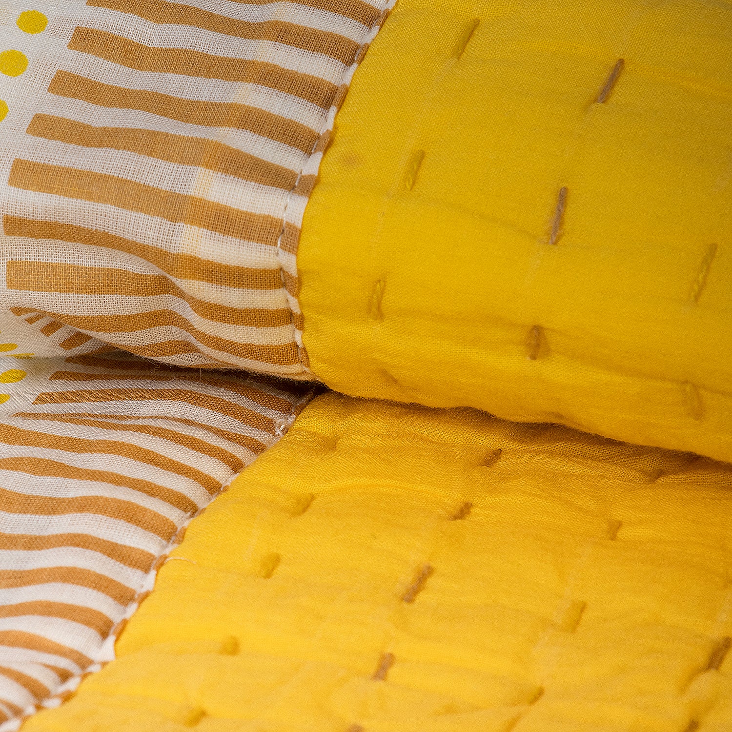 Solid Yellow Hand Stitched Reversible Kantha Quitl Blanket