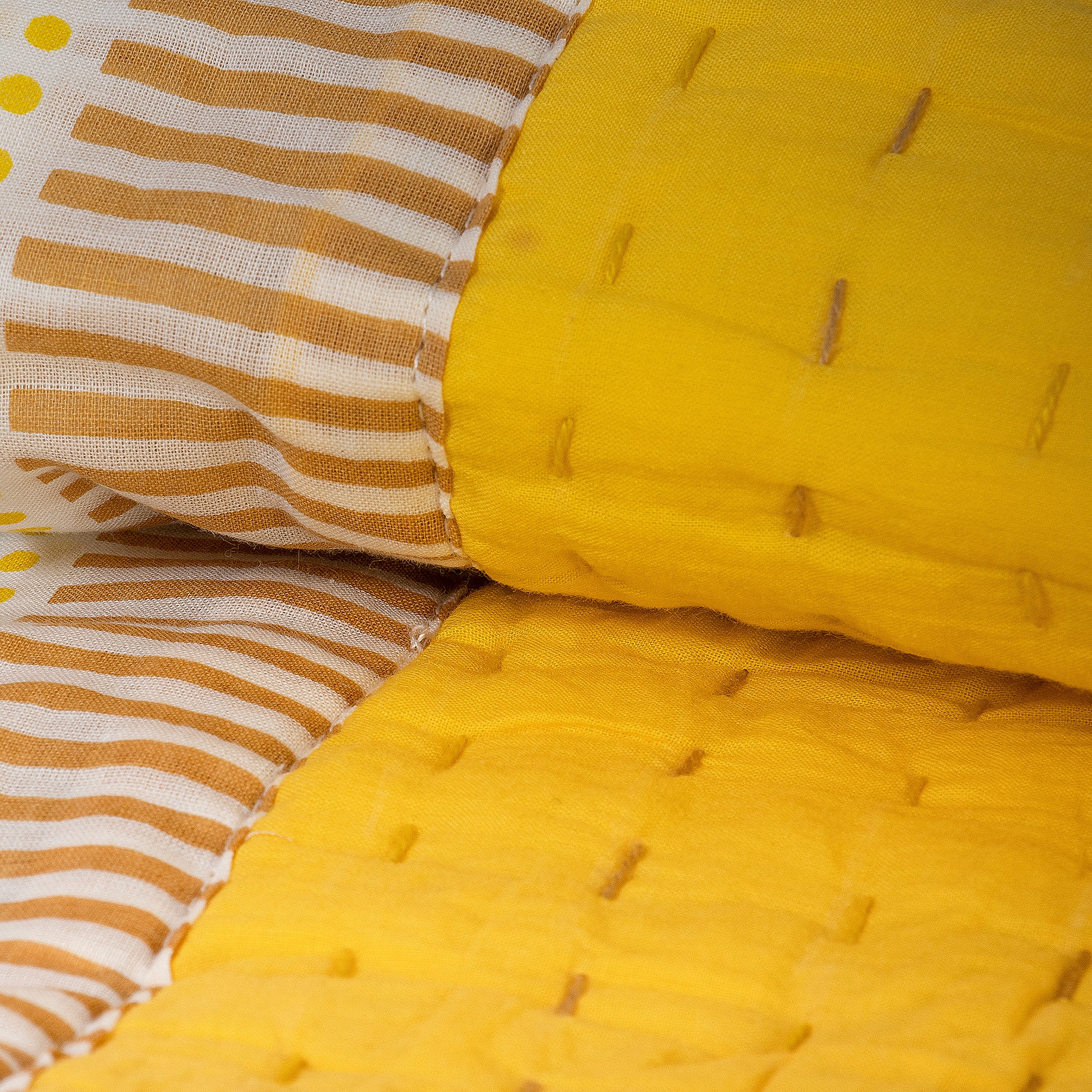 Solid Yellow Hand Stitched Reversible Kantha Quitl Blanket
