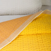 Solid Yellow Hand Stitched Reversible Kantha Quitl Blanket