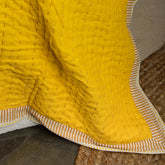 Solid Yellow Hand Stitched Reversible Kantha Quitl Blanket