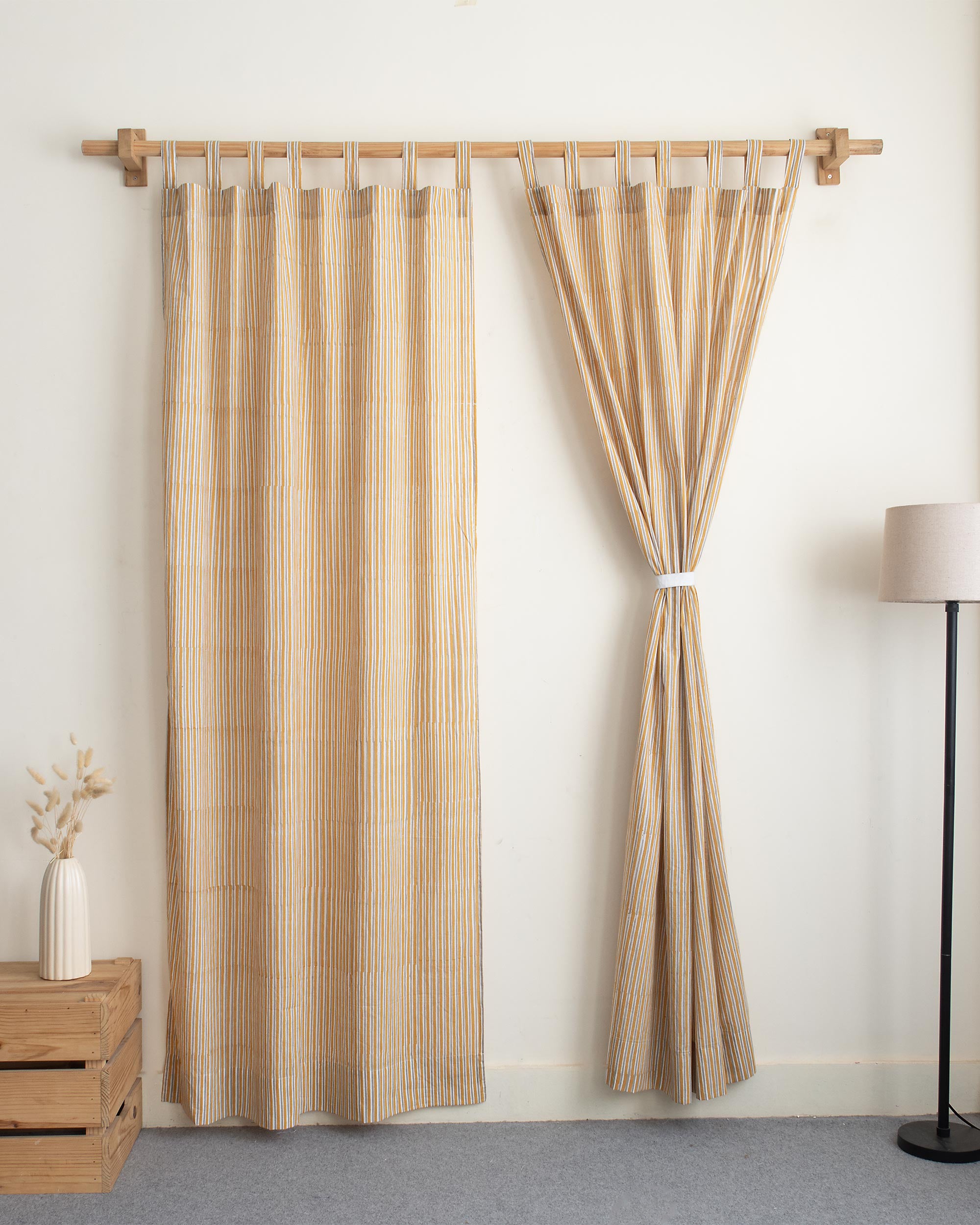 Stripe Block Printed Organic Cotton Curtains in India