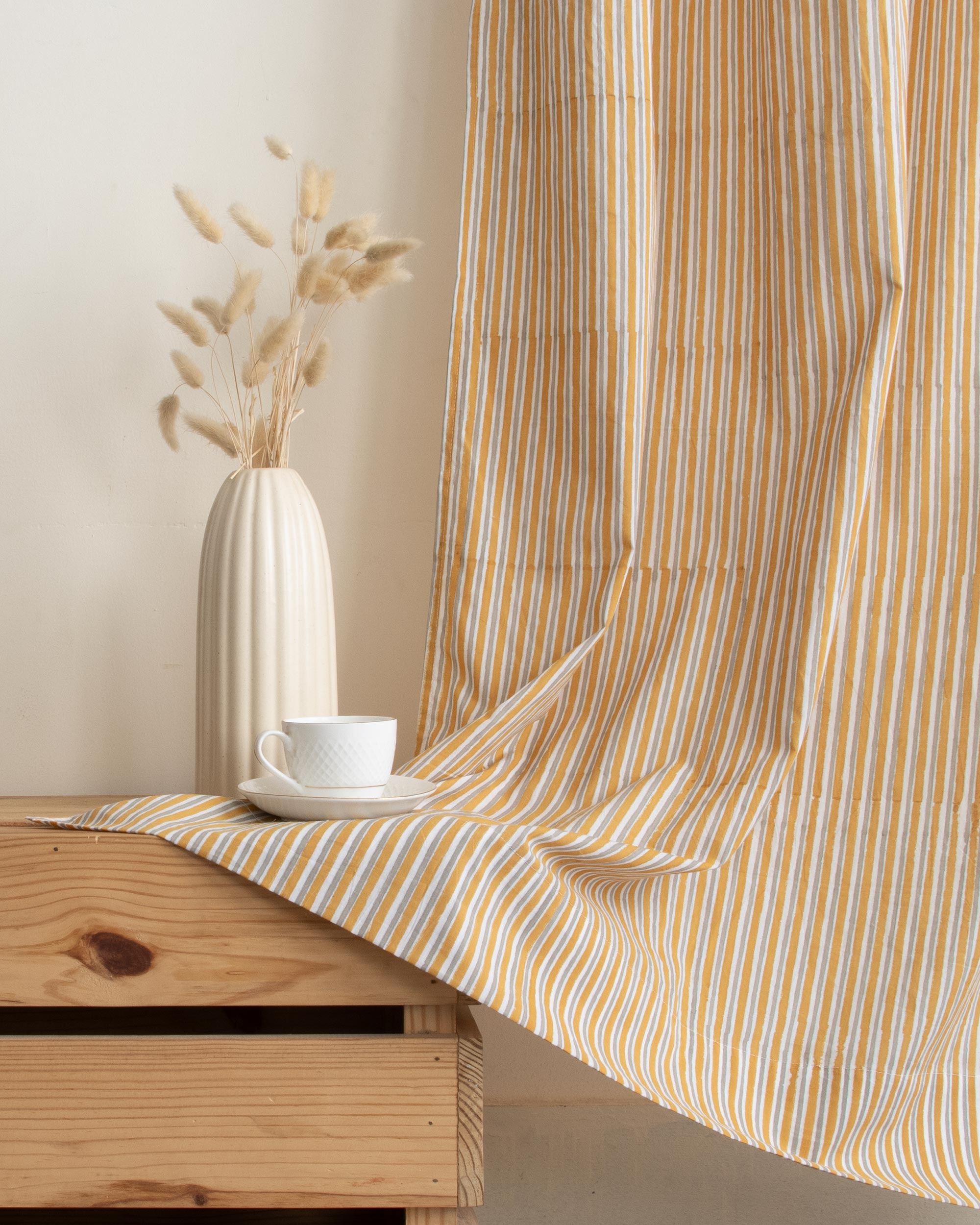 Stripe Block Printed Organic Cotton Curtains in India