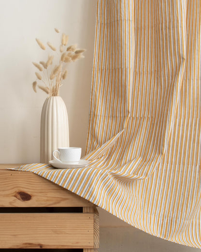 Stripe Block Printed Organic Cotton Curtains in India