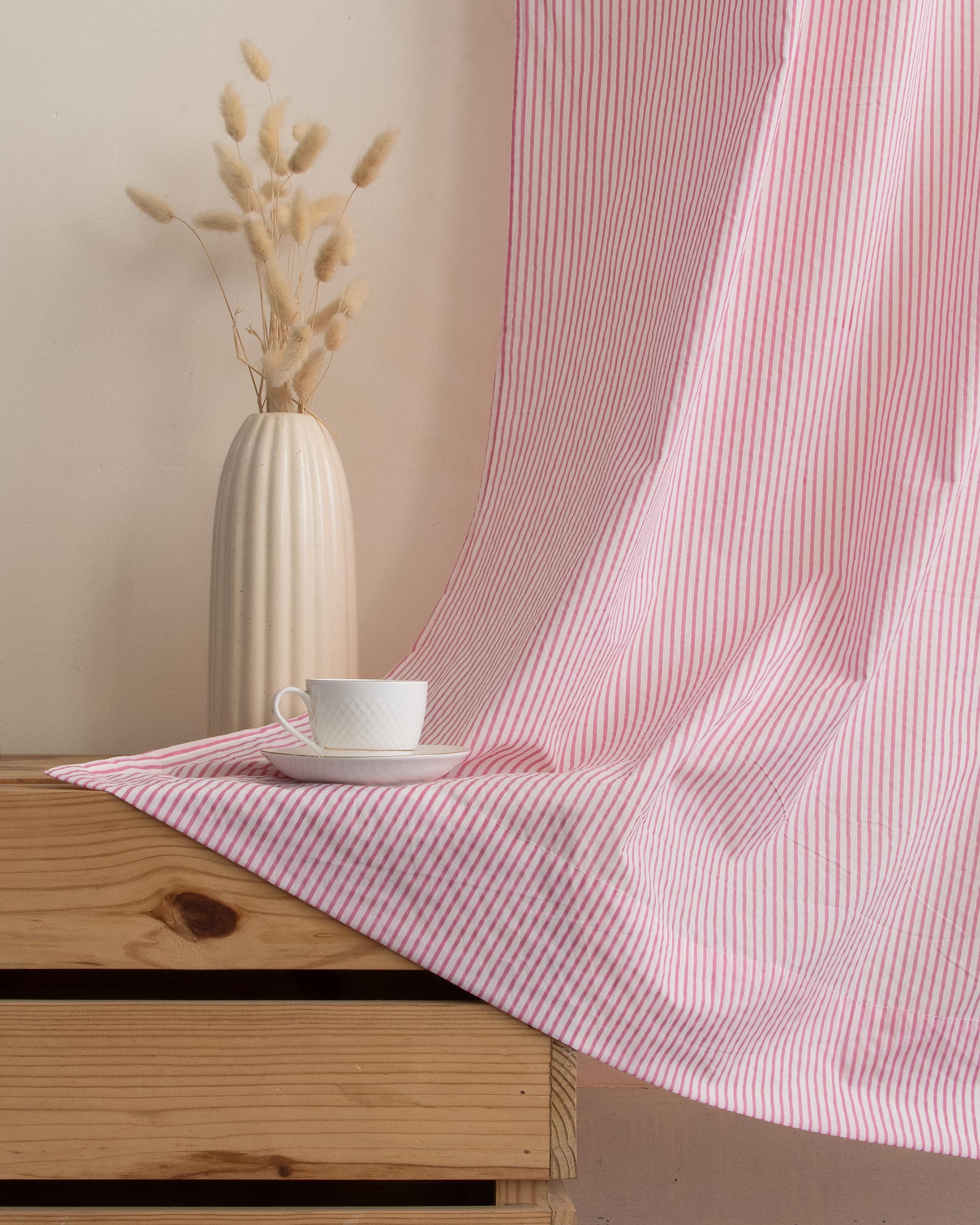 Striped Block Printed Cotton Curtains for Home Decor