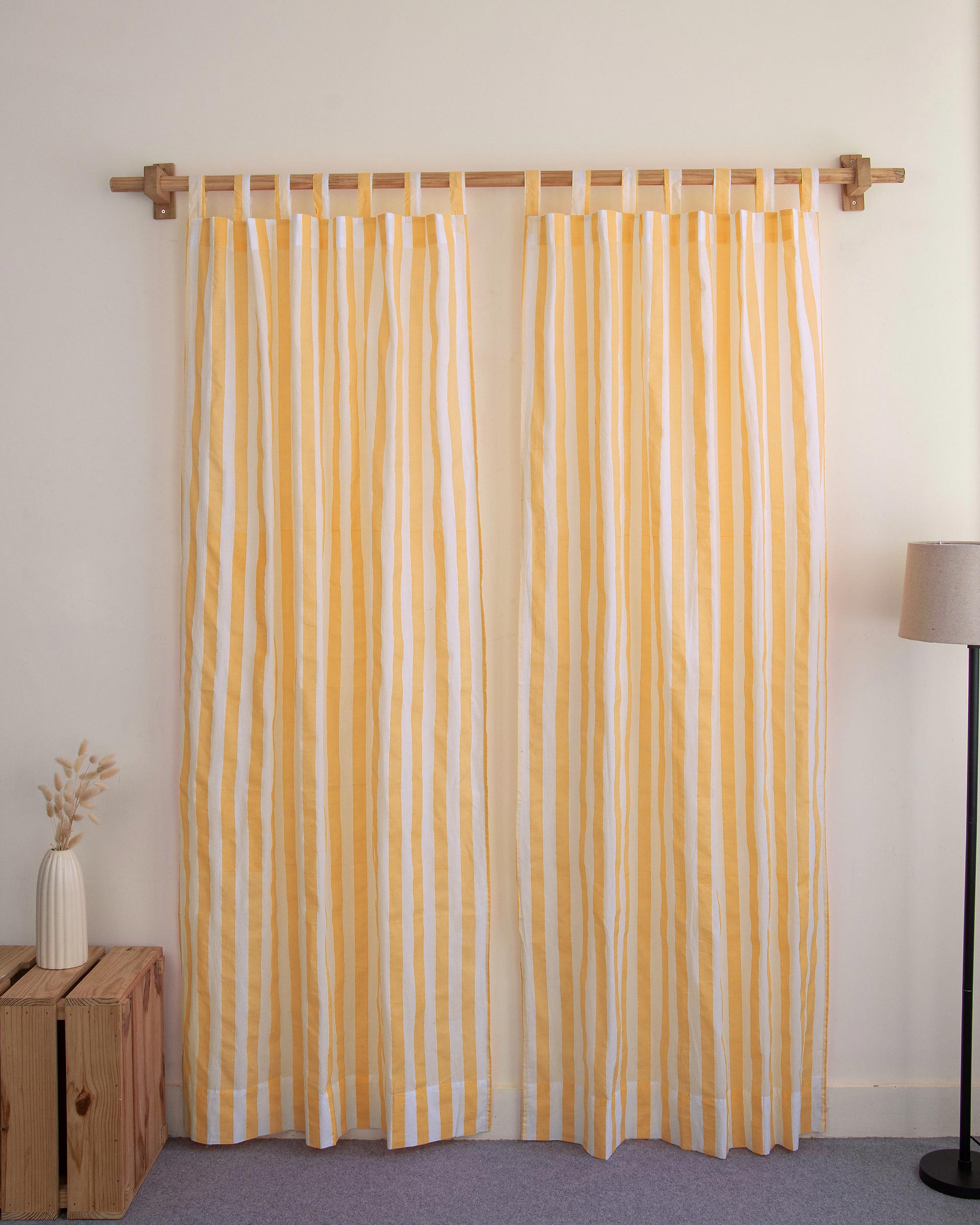 Striped Block Printed Cotton Door Curtains in India