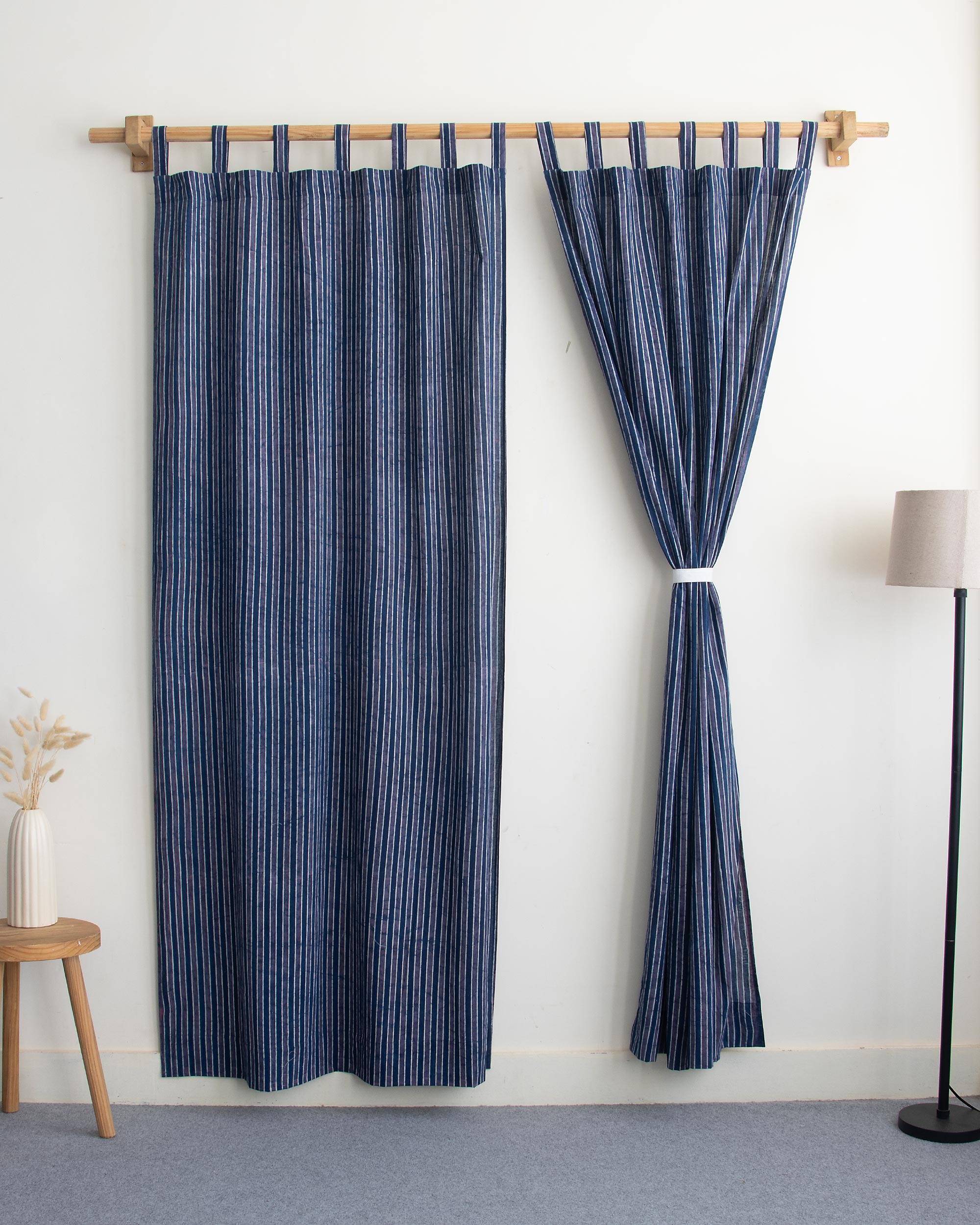 Striped Block Printed Pure Cotton Curtains for Home Decor