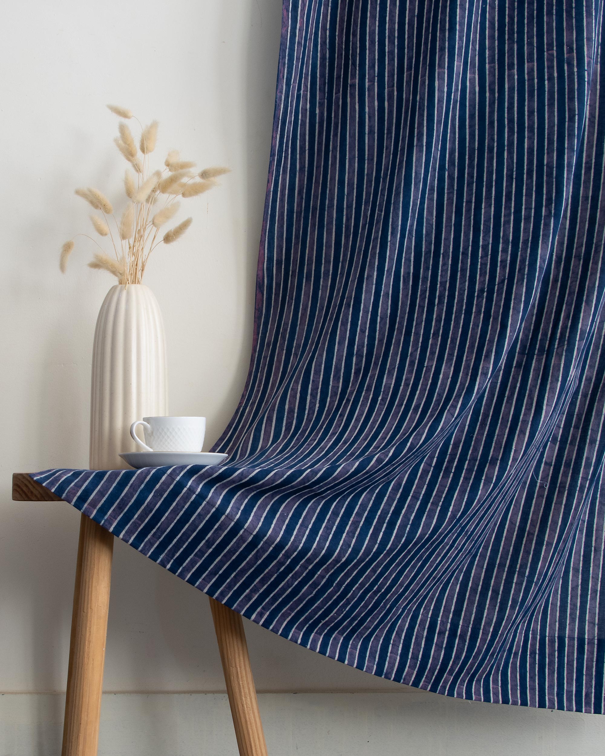 Striped Block Printed Pure Cotton Curtains for Home Decor