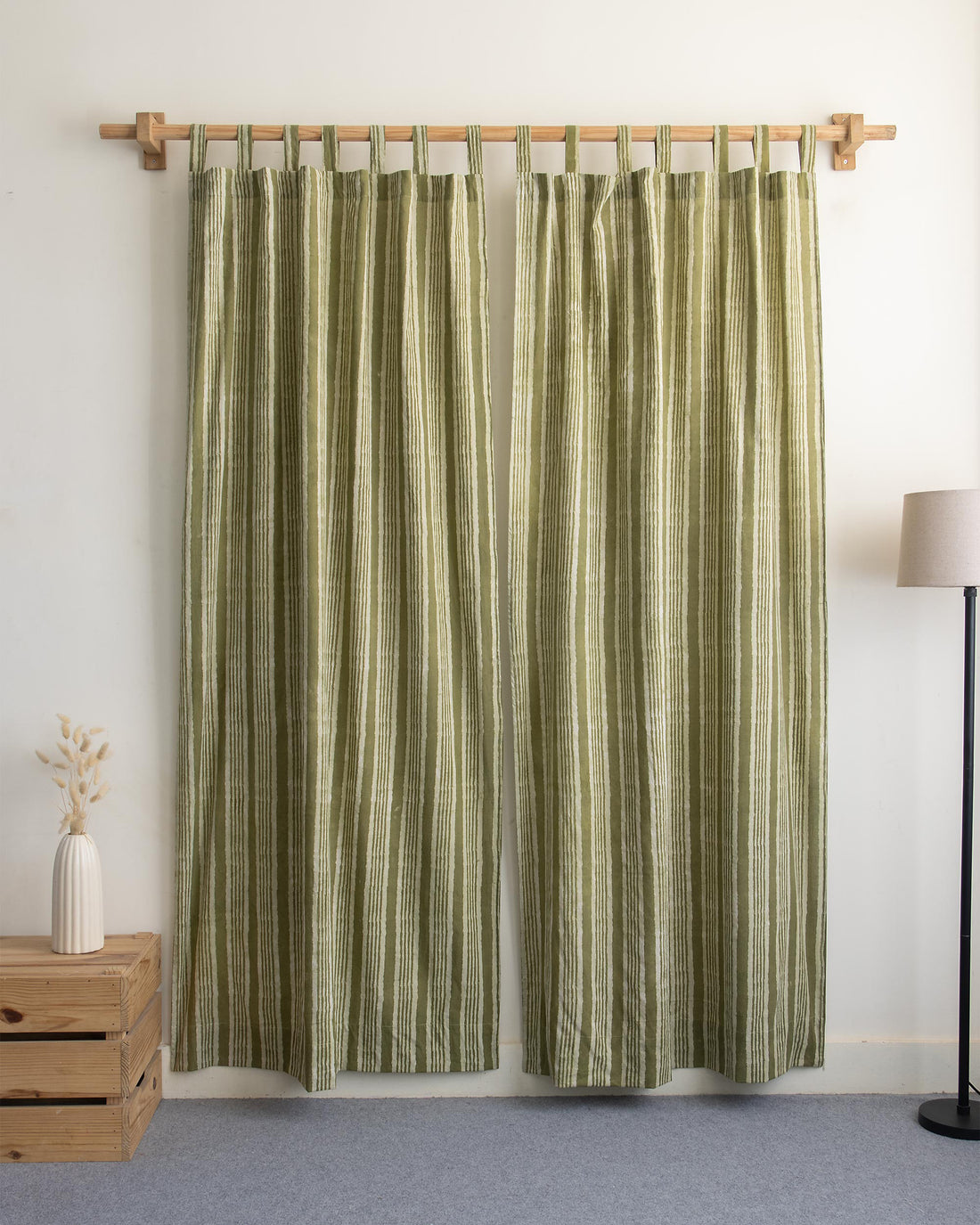 Striped Block Printed Short Window Curtains in India