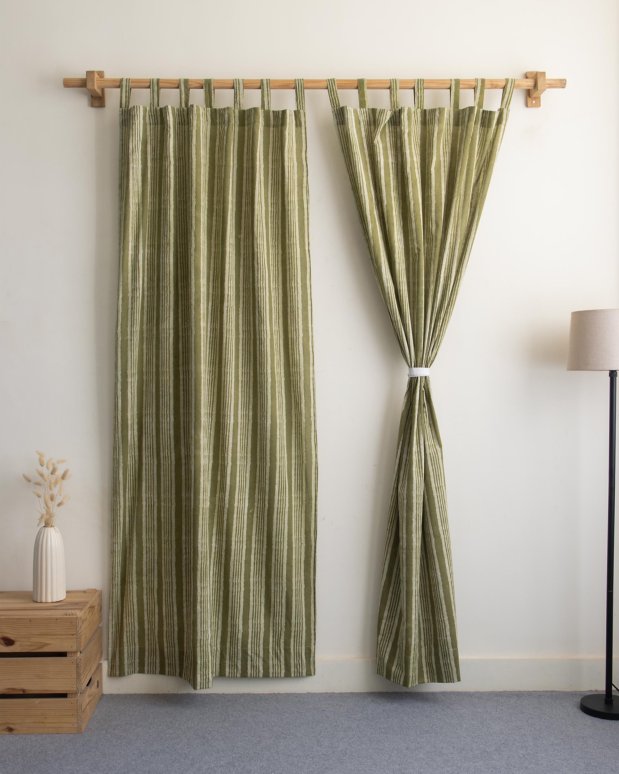 Striped Block Printed Short Window Curtains in India