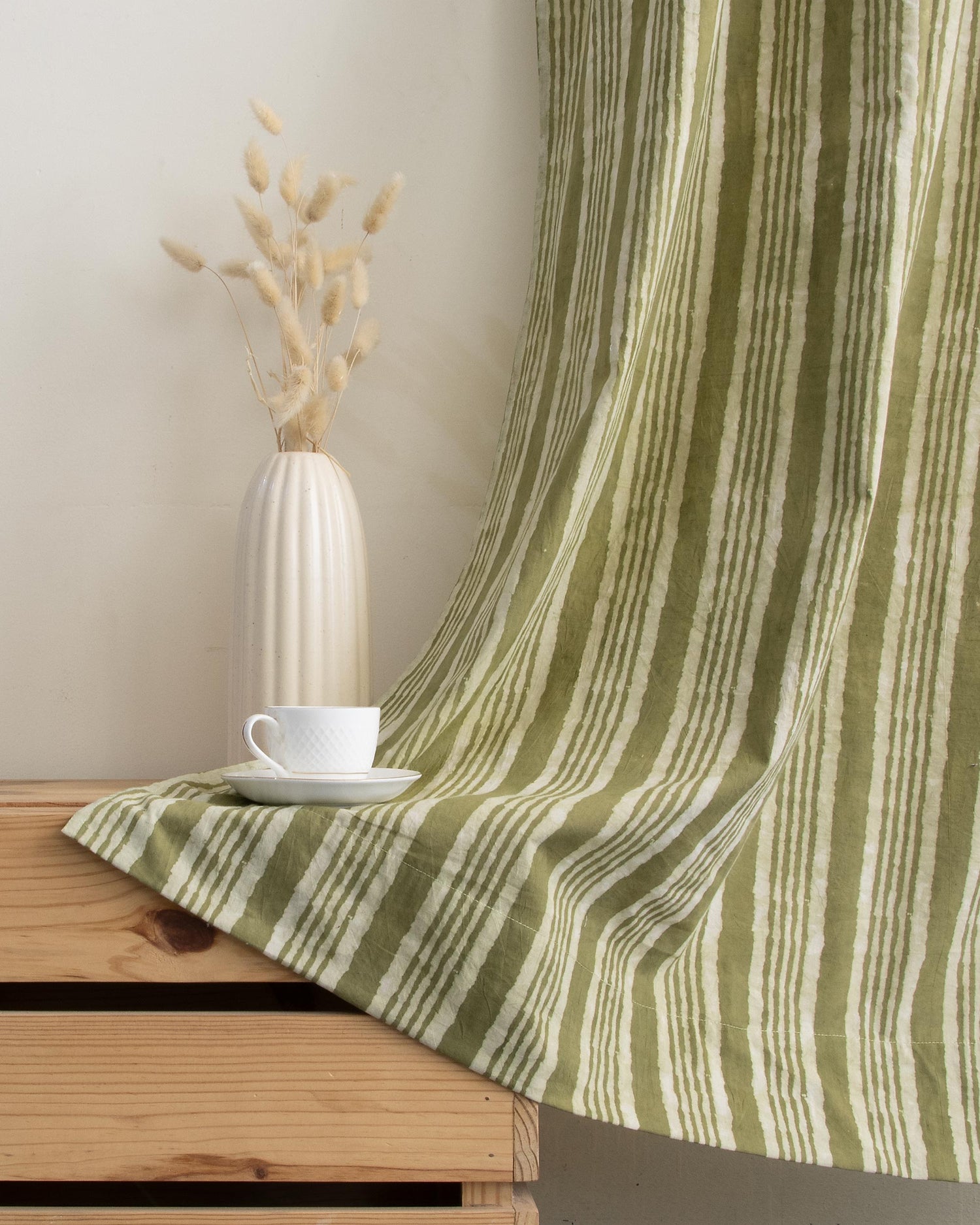 Striped Block Printed Short Window Curtains in India