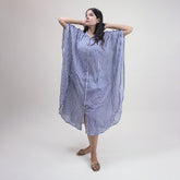 Striped Cotton Blue Kaftan Dress For Ladies