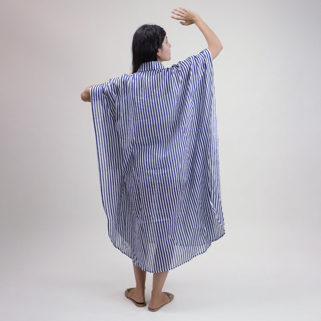 Striped Cotton Blue Kaftan Dress For Ladies