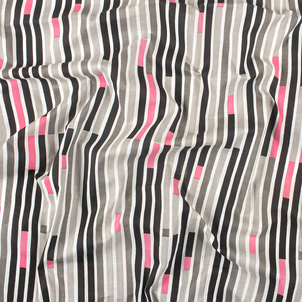 qStriped Hand Block Print Fabric from India