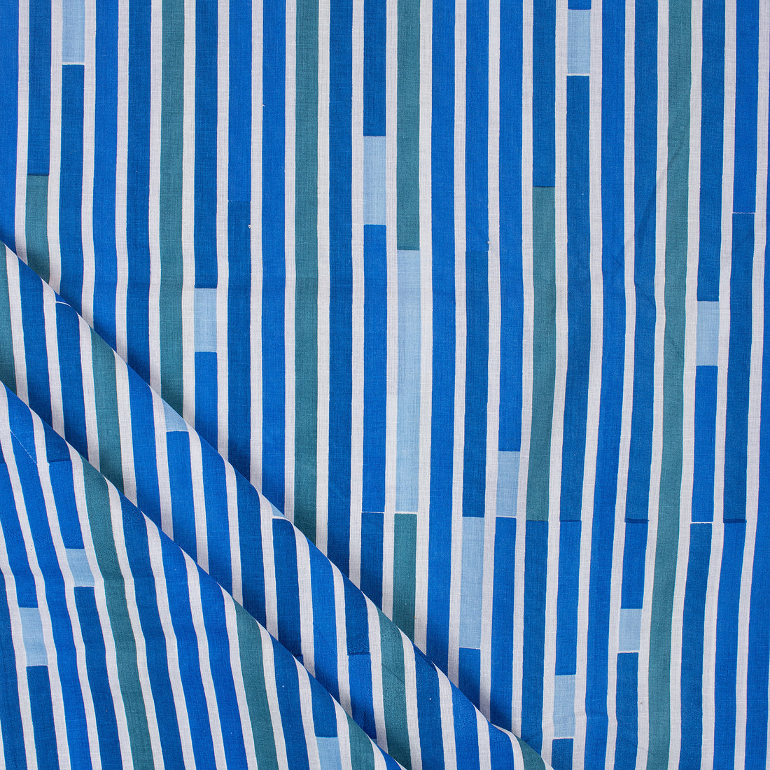 Striped Hand Blocked Jaipuri Print Blue Cotton Indian Fabric