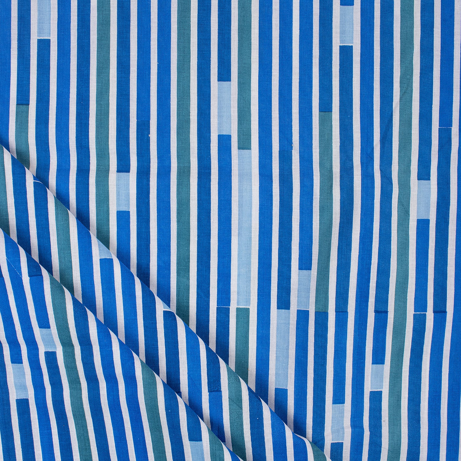 Striped Hand Blocked Jaipuri Print Blue Cotton Indian Fabric