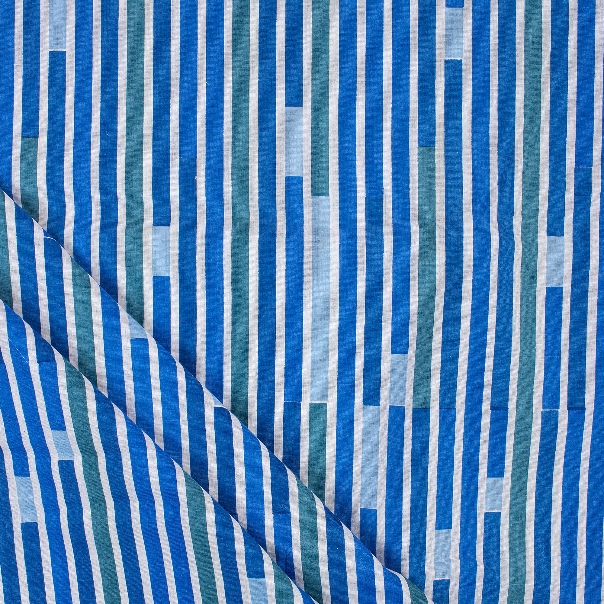 Striped Hand Blocked Jaipuri Print Blue Cotton Indian Fabric