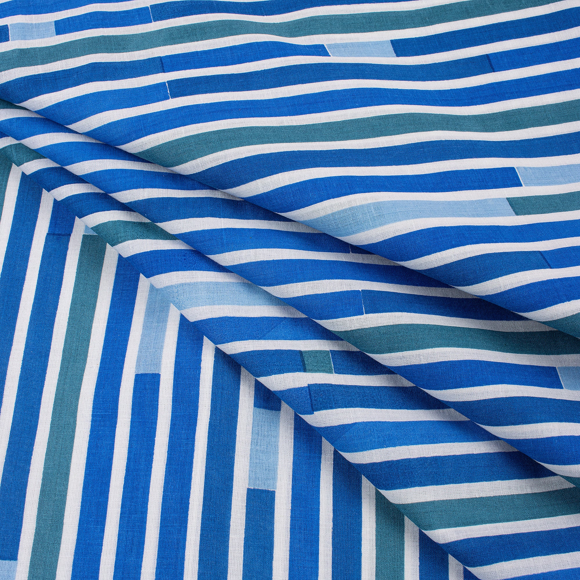 Striped Hand Blocked Jaipuri Print Blue Cotton Indian Fabric
