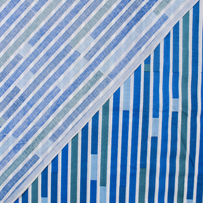 Striped Hand Blocked Jaipuri Print Blue Cotton Indian Fabric