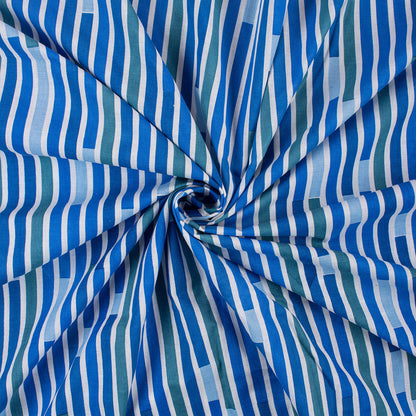 Striped Hand Blocked Jaipuri Print Blue Cotton Indian Fabric