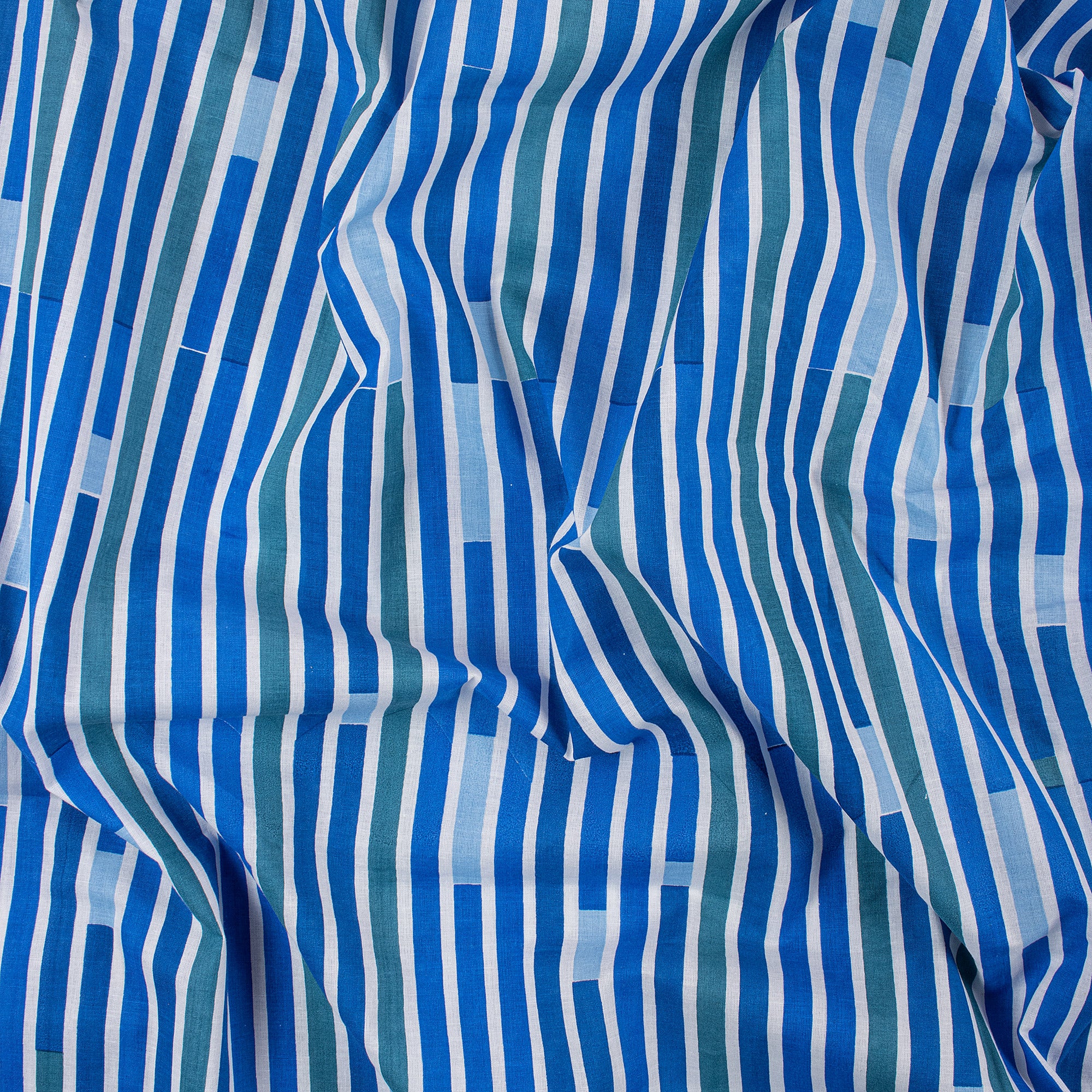 Striped Hand Blocked Jaipuri Print Blue Cotton Indian Fabric