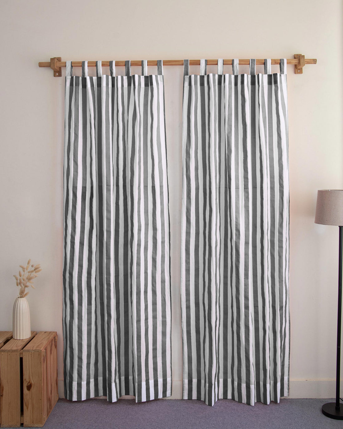 Striped Organic Cotton Block Print Curtains
