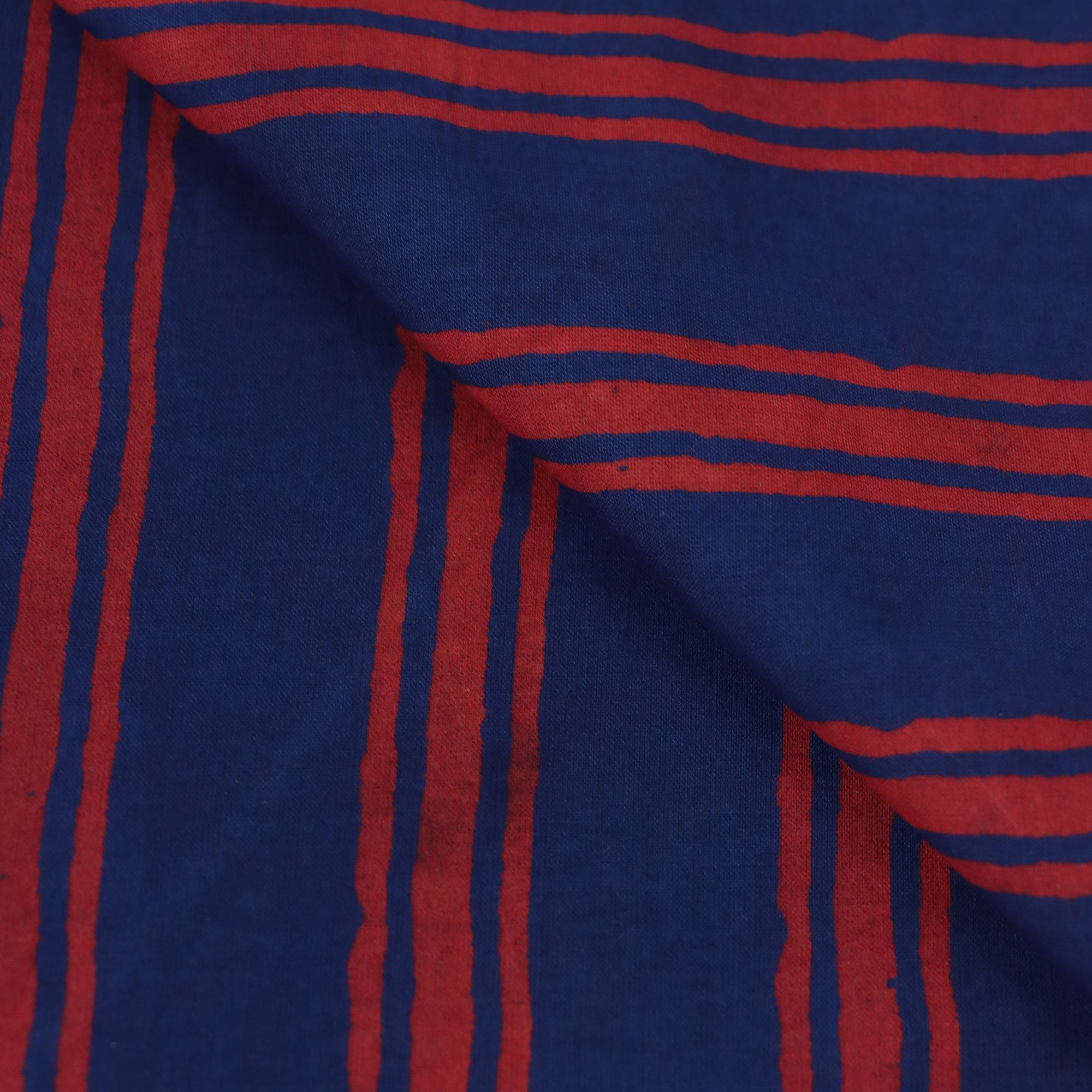 Stripes Hand Block Printed Cotton Dabu Fabric 