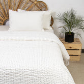 Stunnign White Pure Cotton Kantha Quilt Blanket