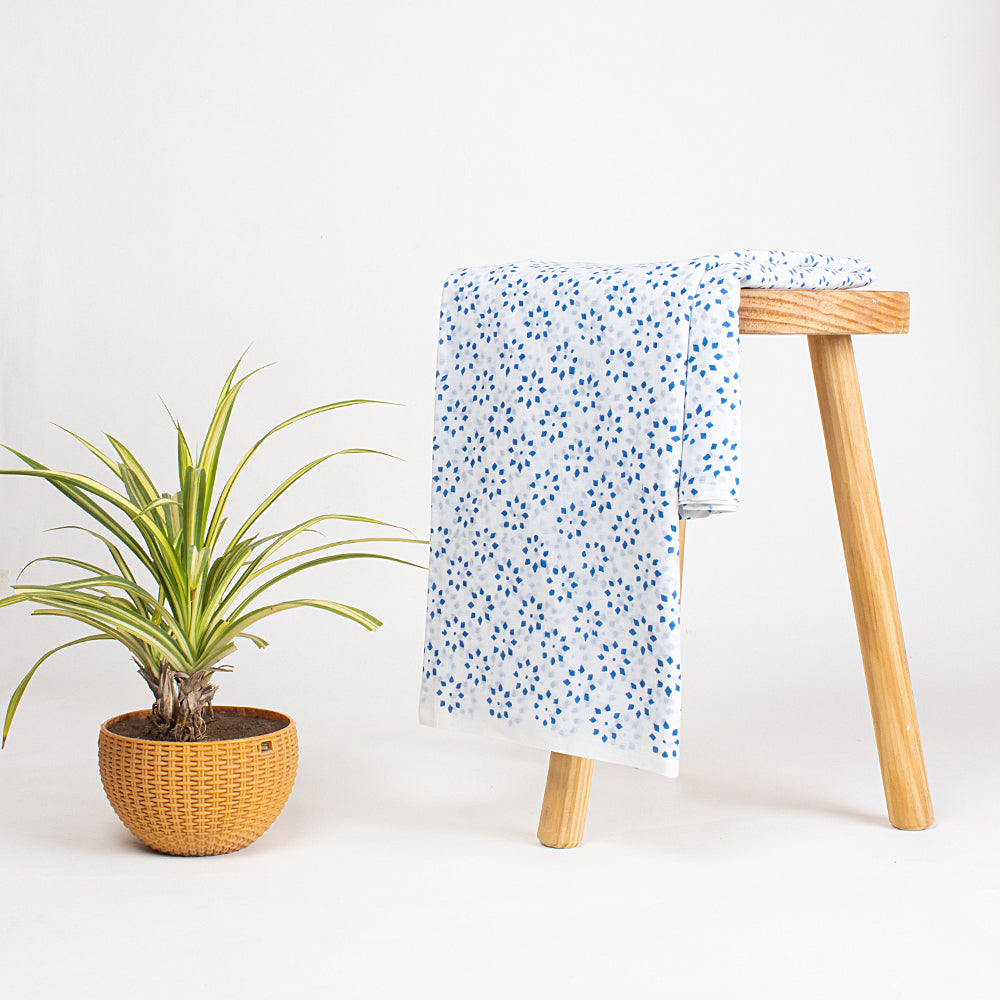 Stunning Blue Floral Hand Block Printed Cotton Fabric