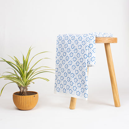 Stunning Blue Floral Hand Block Printed Cotton Fabric