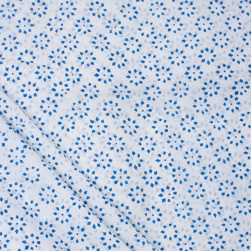Stunning Blue Floral Hand Block Printed Cotton Fabric