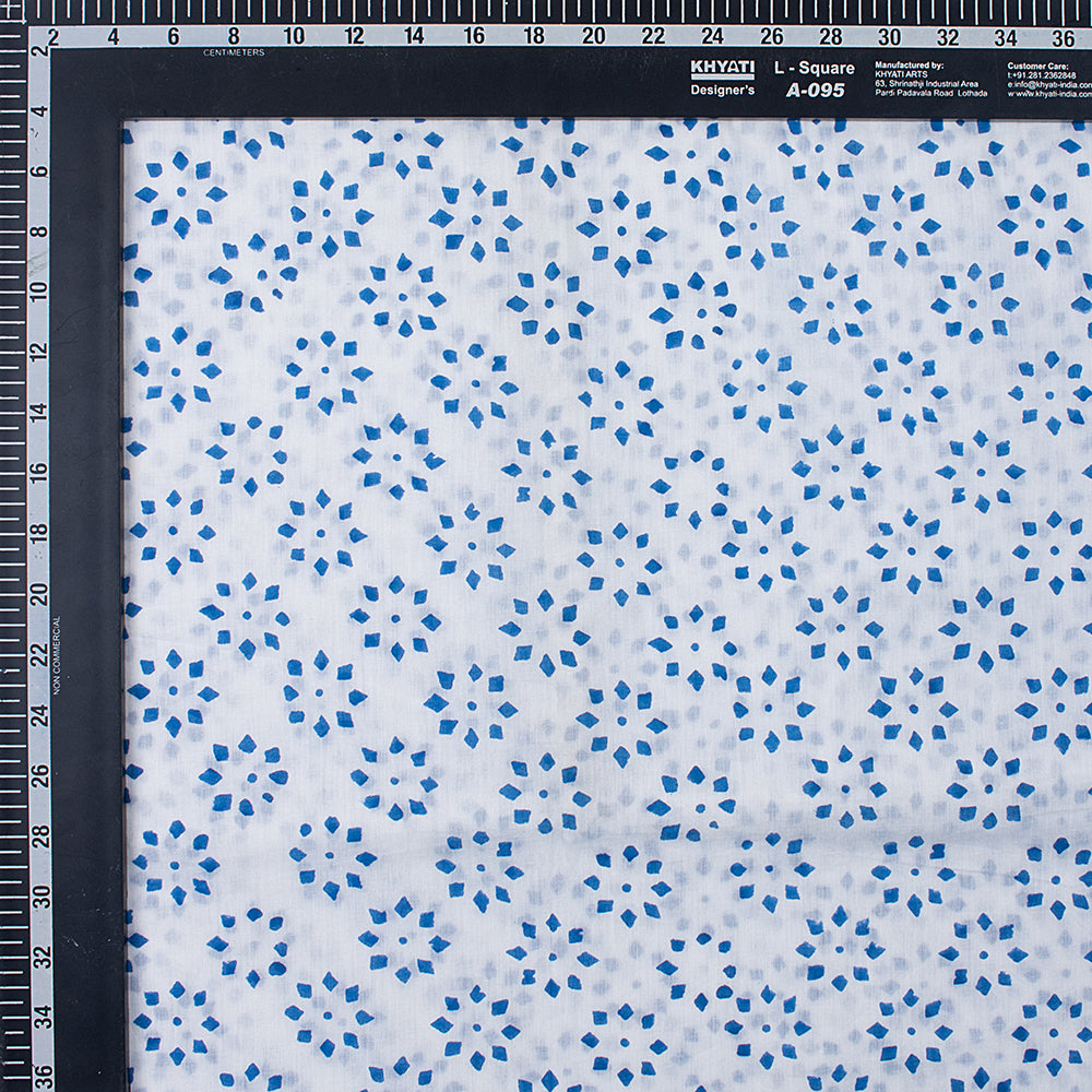 Stunning Blue Floral Hand Block Printed Cotton Fabric